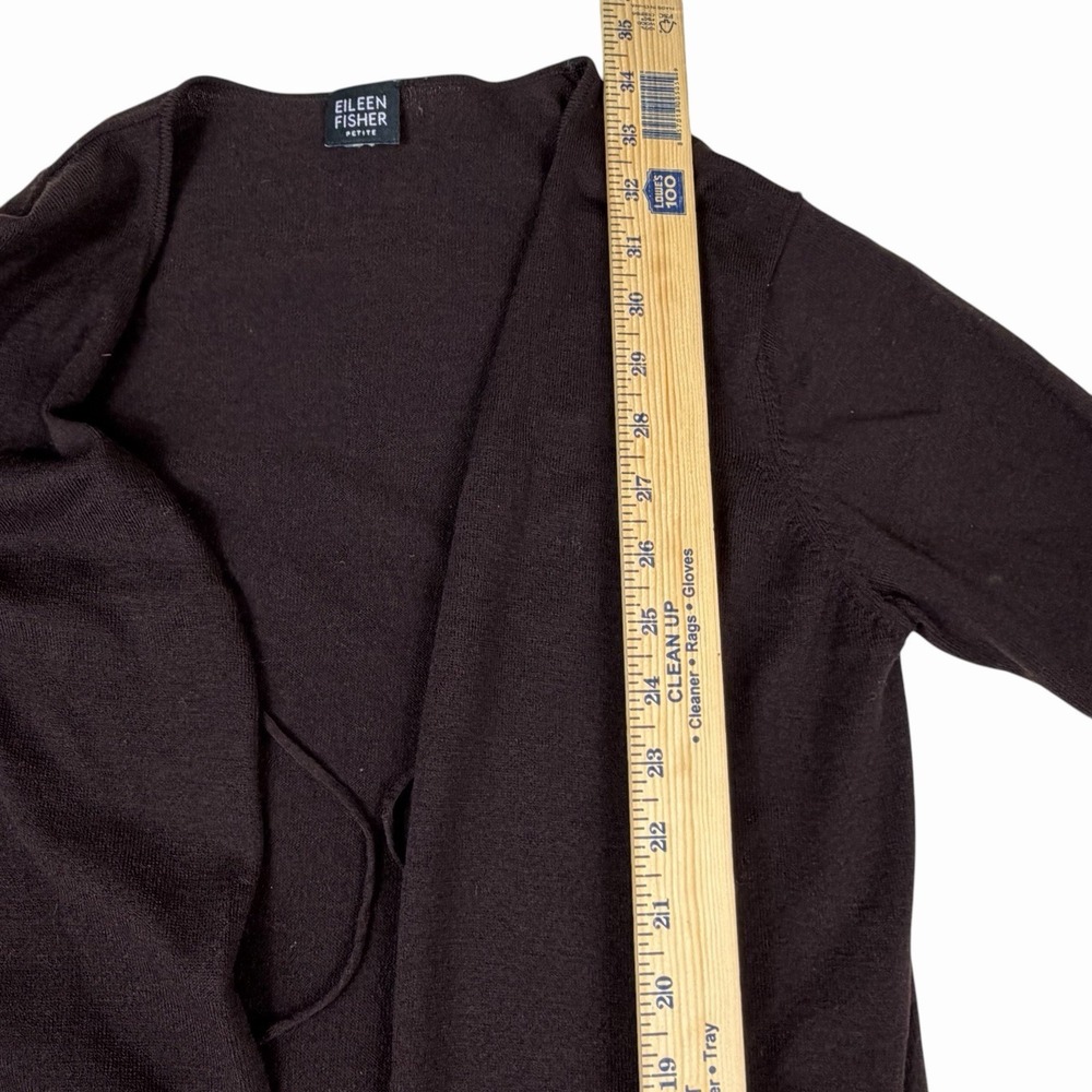 Eileen Fisher Women's Open Cardigan Sweater 100% Wool Petite S/M Chocolate Brown - Picture 8 of 9